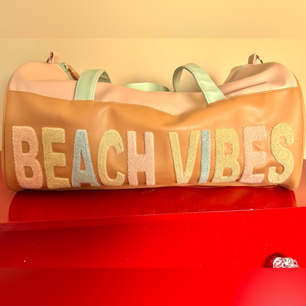 Beach Vibes Tan and Pink Women's Travel Bag